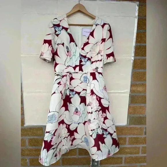CAROLINA HERRERA Oleander Print Silk Fit & flare dress size 10 - Picture 1 of 17